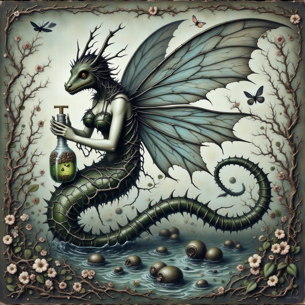Half Serpent Fairy Woman in Mystical Darkness