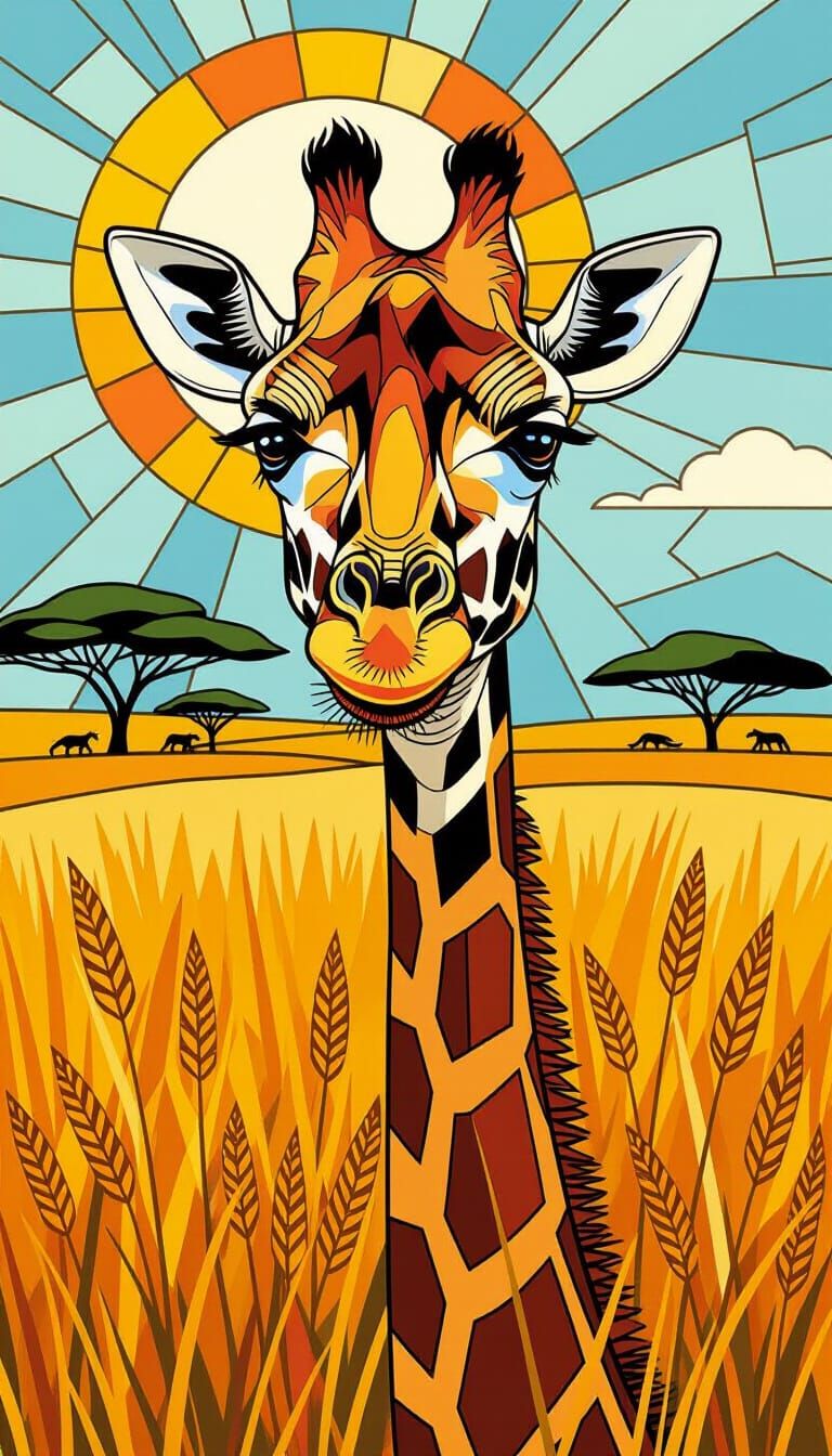 Smiling Giraffe in Pop-Art Stained Glass Style