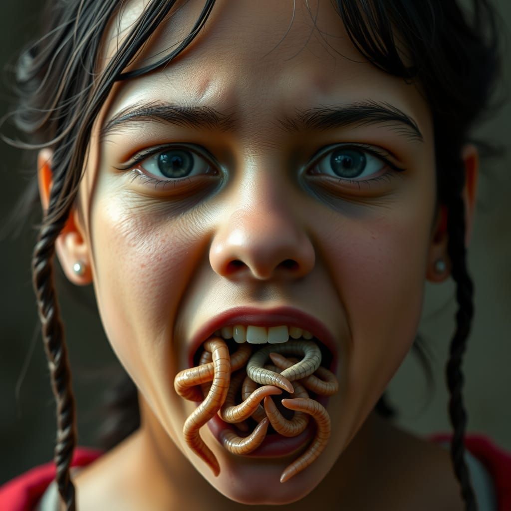 Cinematic Portrait: Worms Crawling on Face