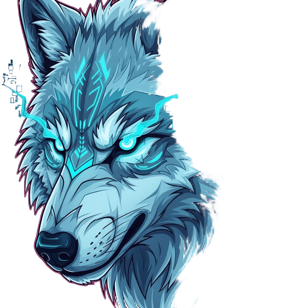 Majestic Wolf Head with Neon Lighting Effects
