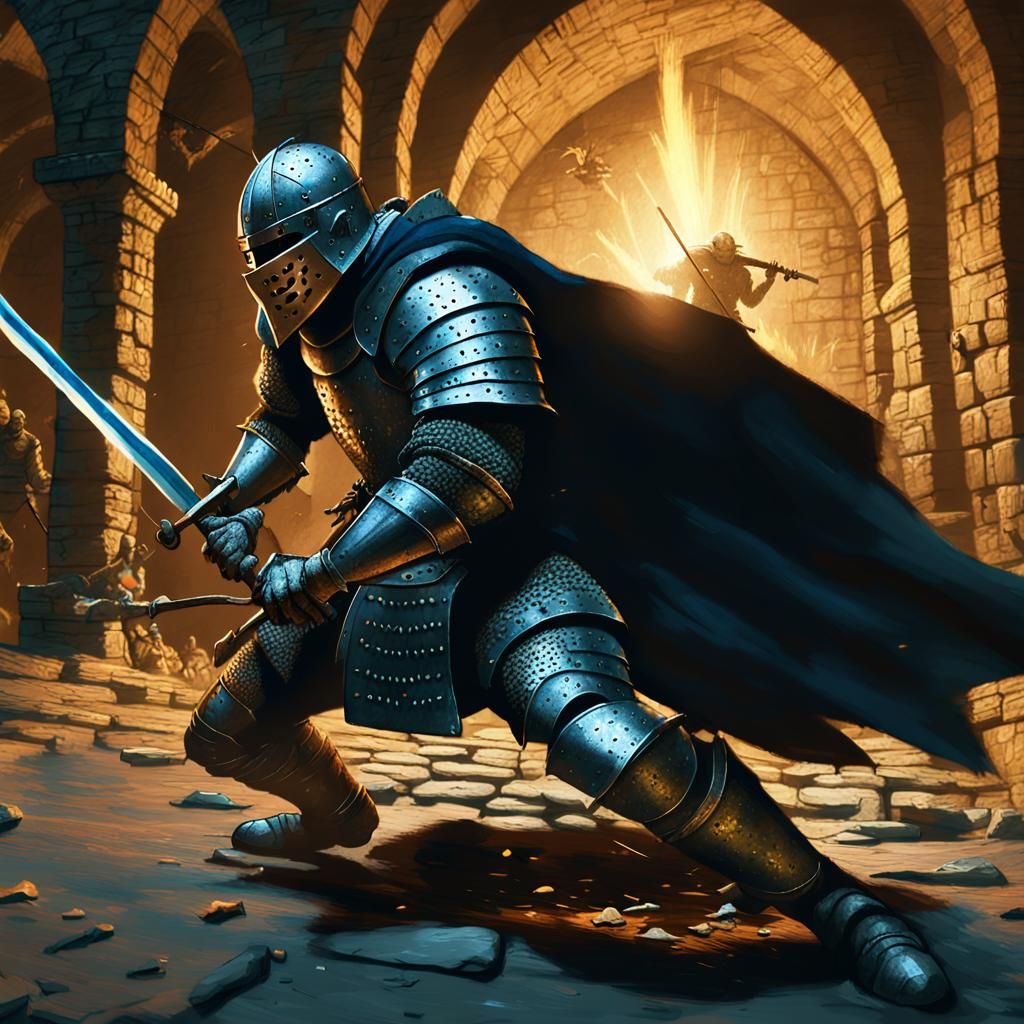 Warrior Versus Giant Rat in Medieval Digital Art