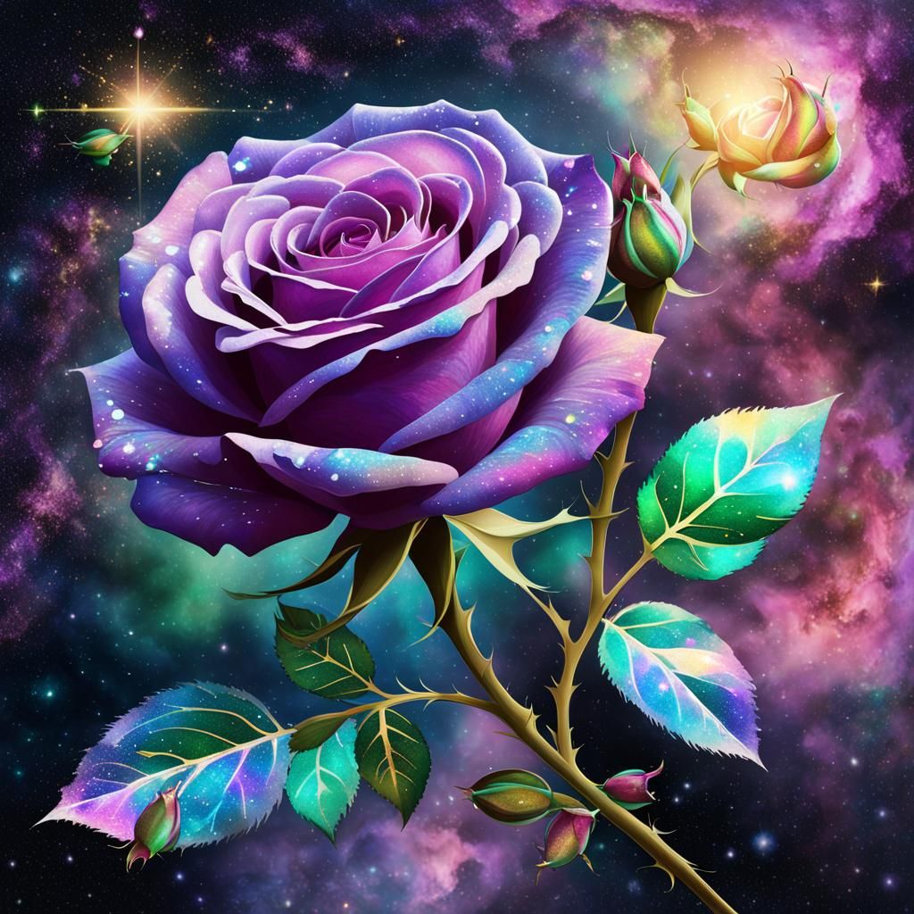 Purple Rose Floating in Nebula Stardust