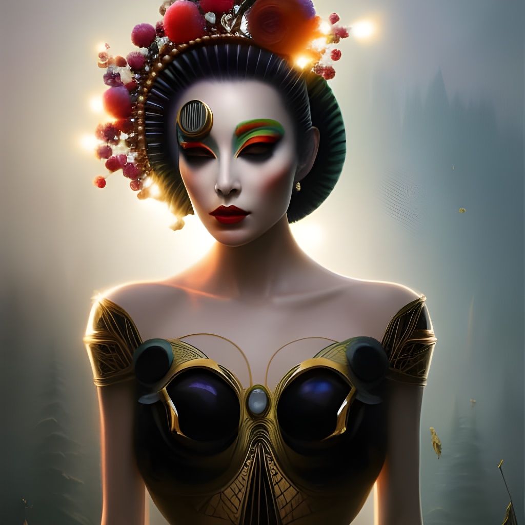 Luminous Neo-Punk Goddess in Hyperdetailed Fantasy Art