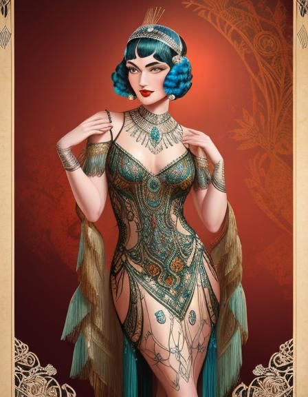 Art Deco Burlesque Dancer in Flapper Gown