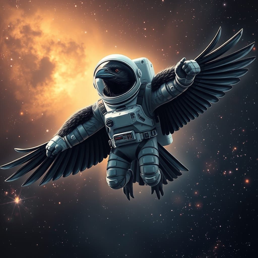 Majestic Black Raven Astronaut Explores the Cosmos in Hyper ...