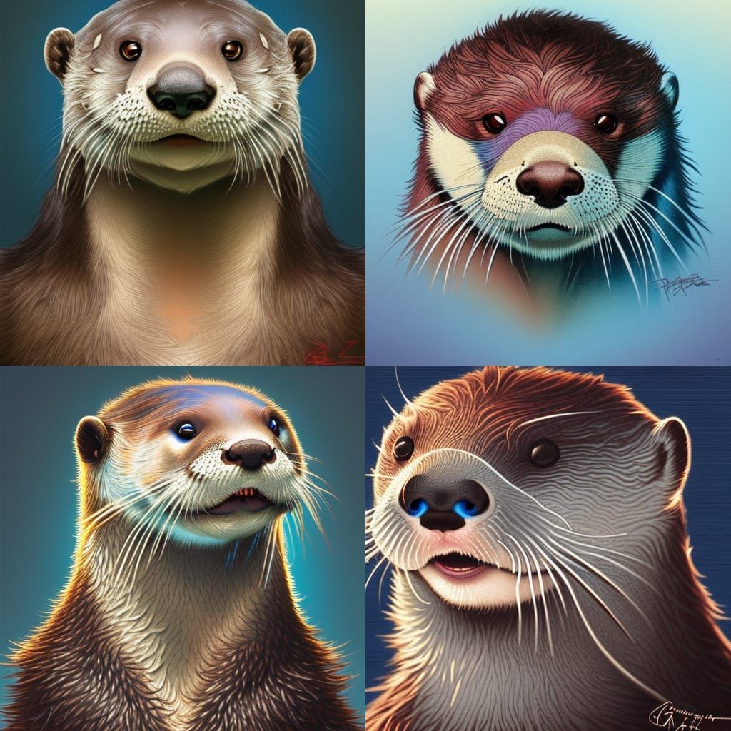 Colorful Anthropomorphic Otter Portrait in Hyperdetailed Sty...