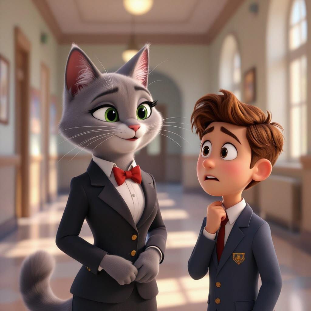 Cartoon Cat Luna Comforts Flustered Leo