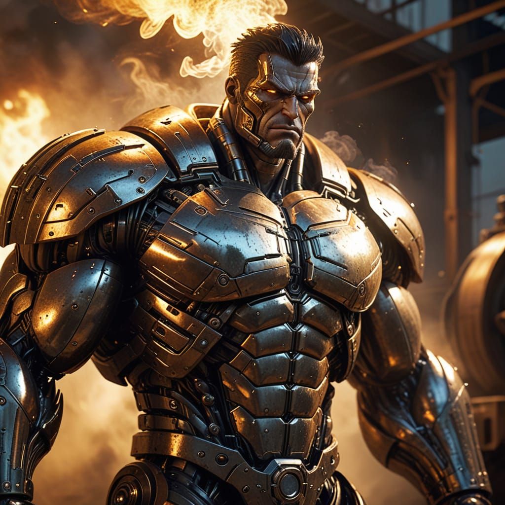 Humanoid Freight Train in Vibrant Comic Book Style