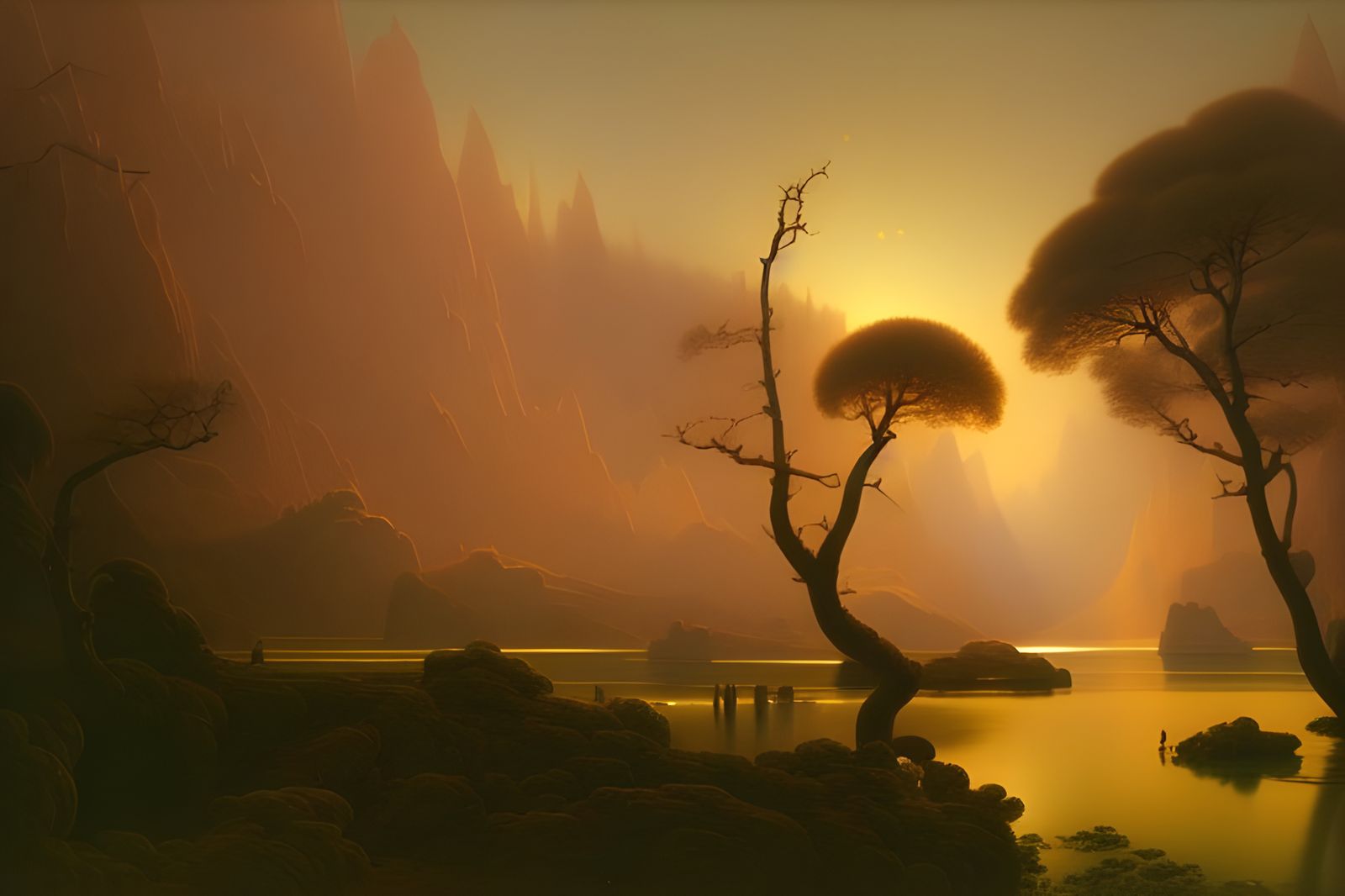 Serene Landscape in Style of Bierstadt and Gurney