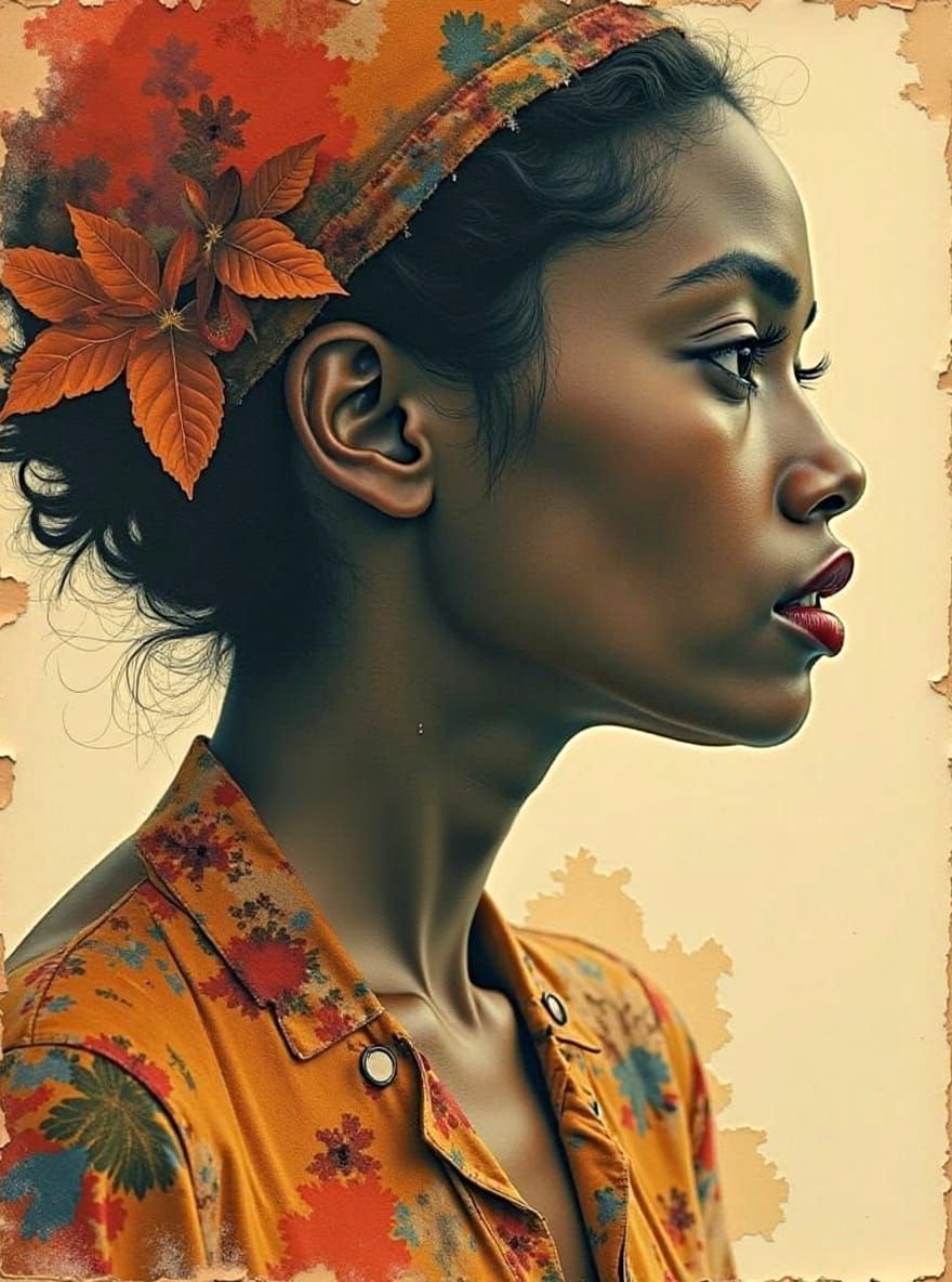 Colourful Torn Paper Collage of a Beautiful Woman