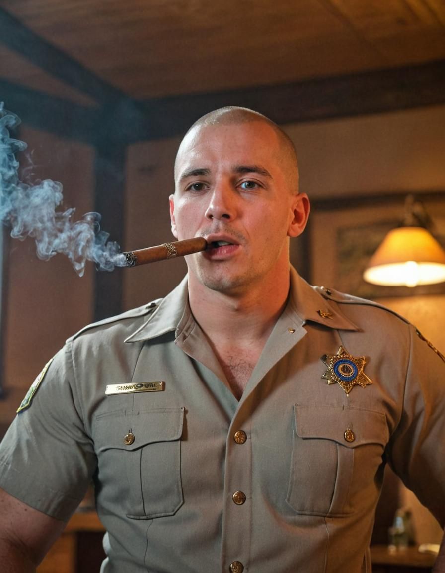 State Trooper Portrait with Cigar, Realist Photography