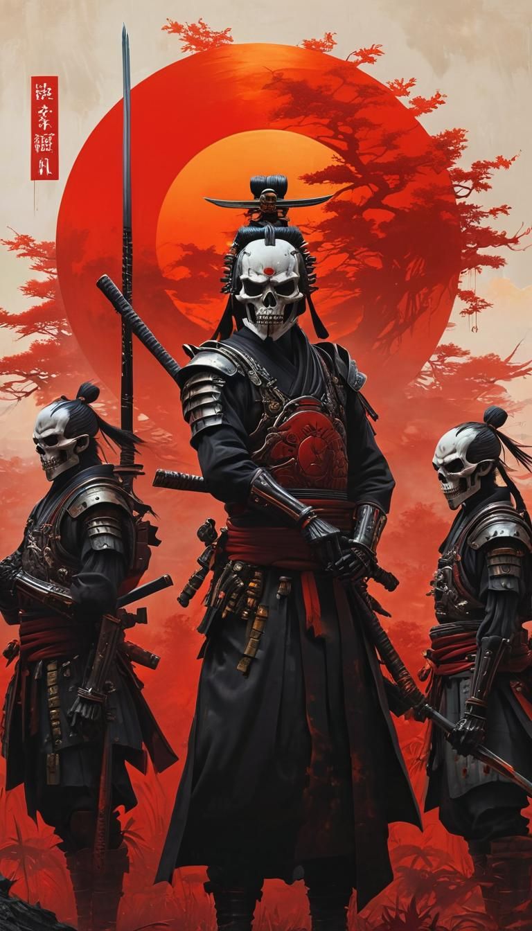 Samurai Warriors in Feudal Japan Art Style