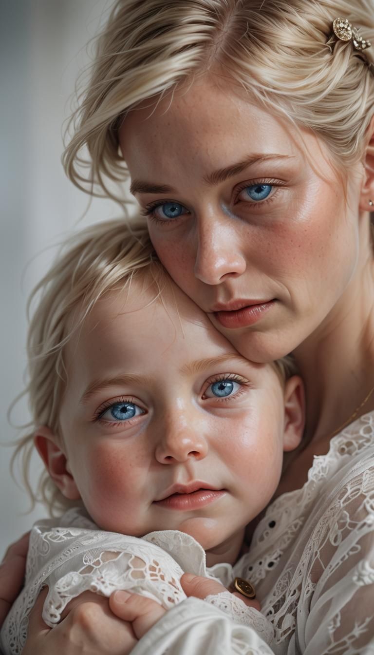 Hyper-Realistic Portrait of Mother Cradling Newborn