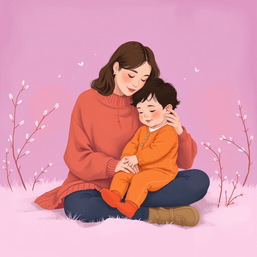 Mother and Child Share Intimate Moment in Vibrant Purple and...