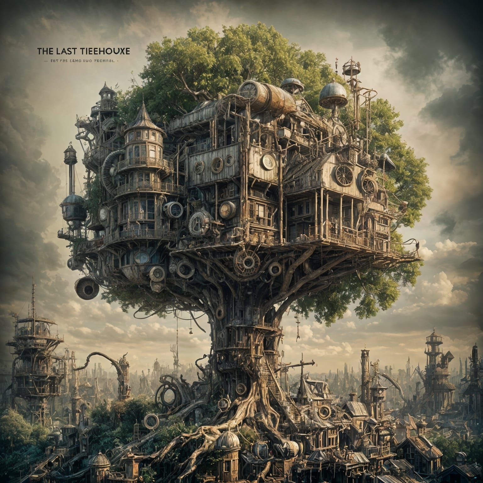 Steampunk Treehouse in Post-Apocalyptic Landscape