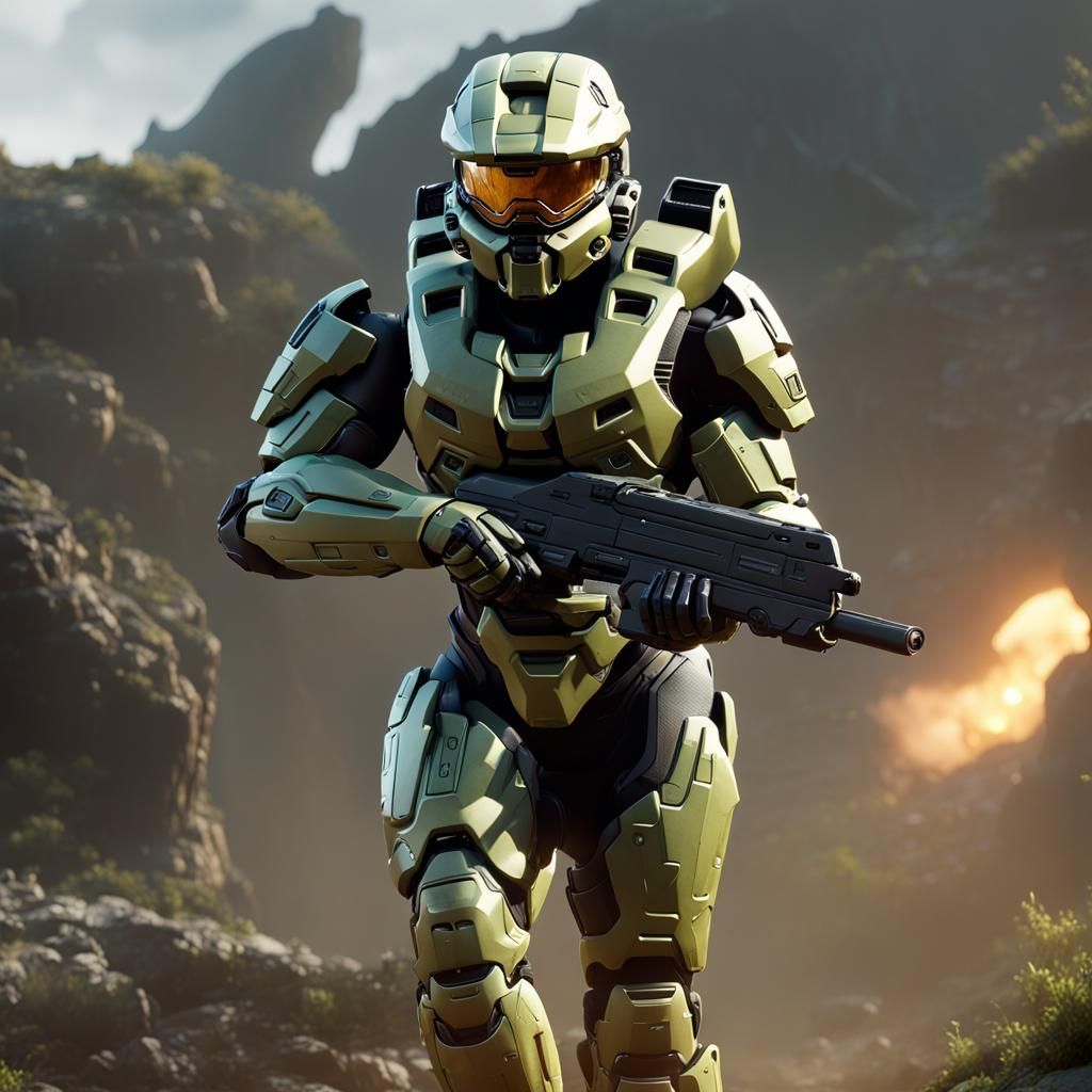 Master Chief in Epic 3D Game Cinematic Style