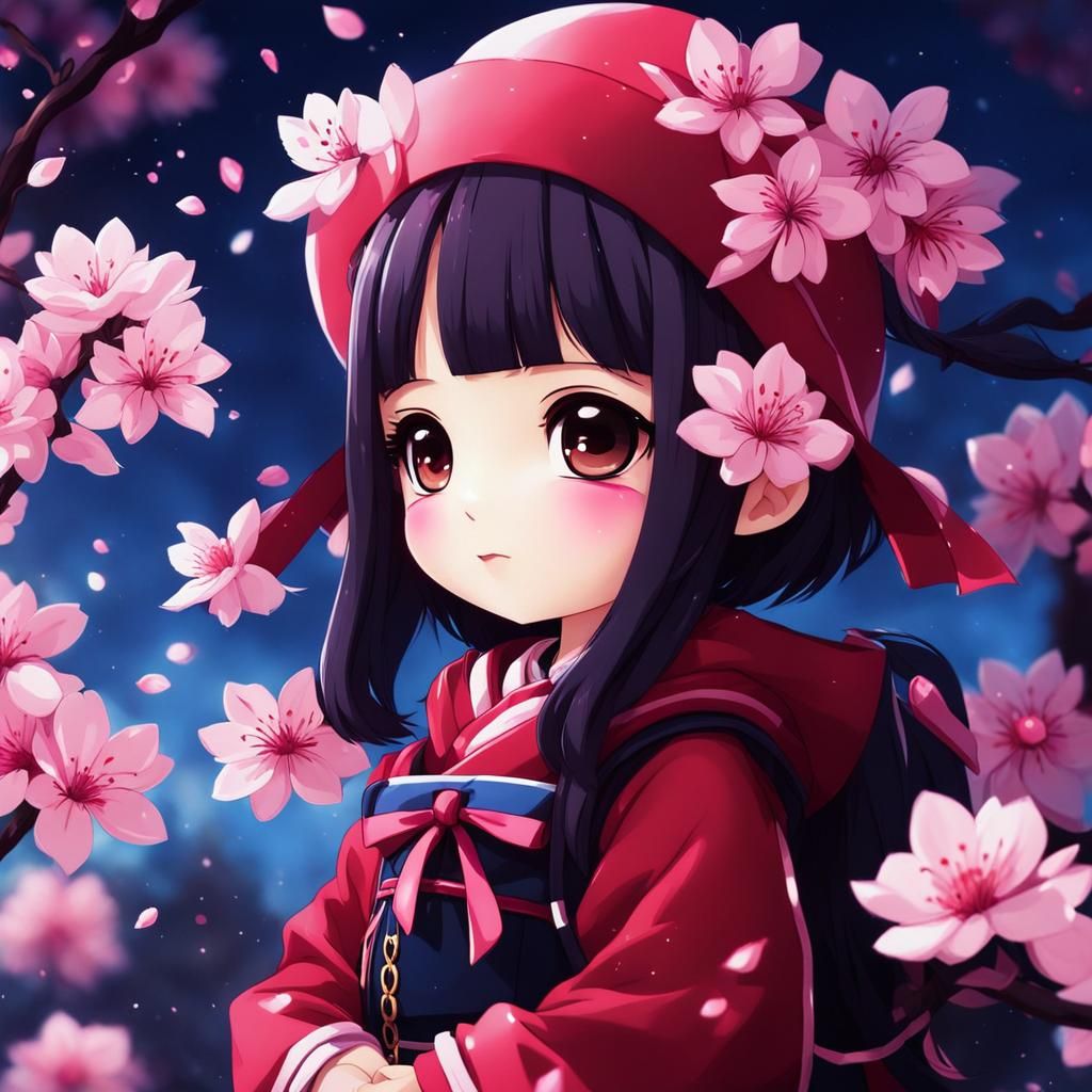 Cute Sakura Girl in Chibi Anime Style