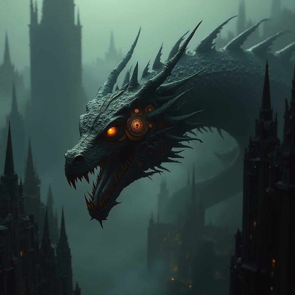 Clockwork Dragon Soars Through Gothic Metropolis