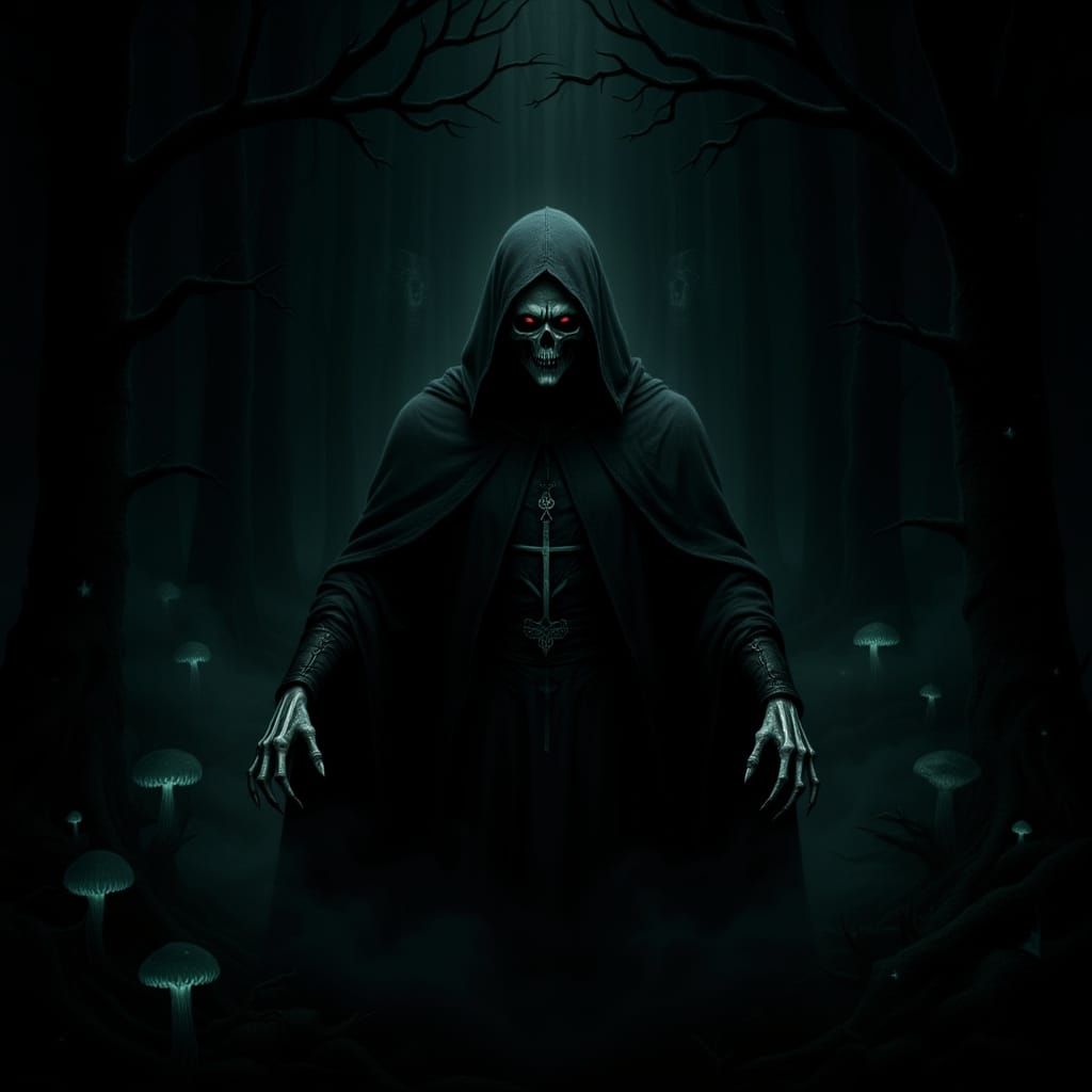 Spectral Figure Emerges from Misty Enchanted Forest