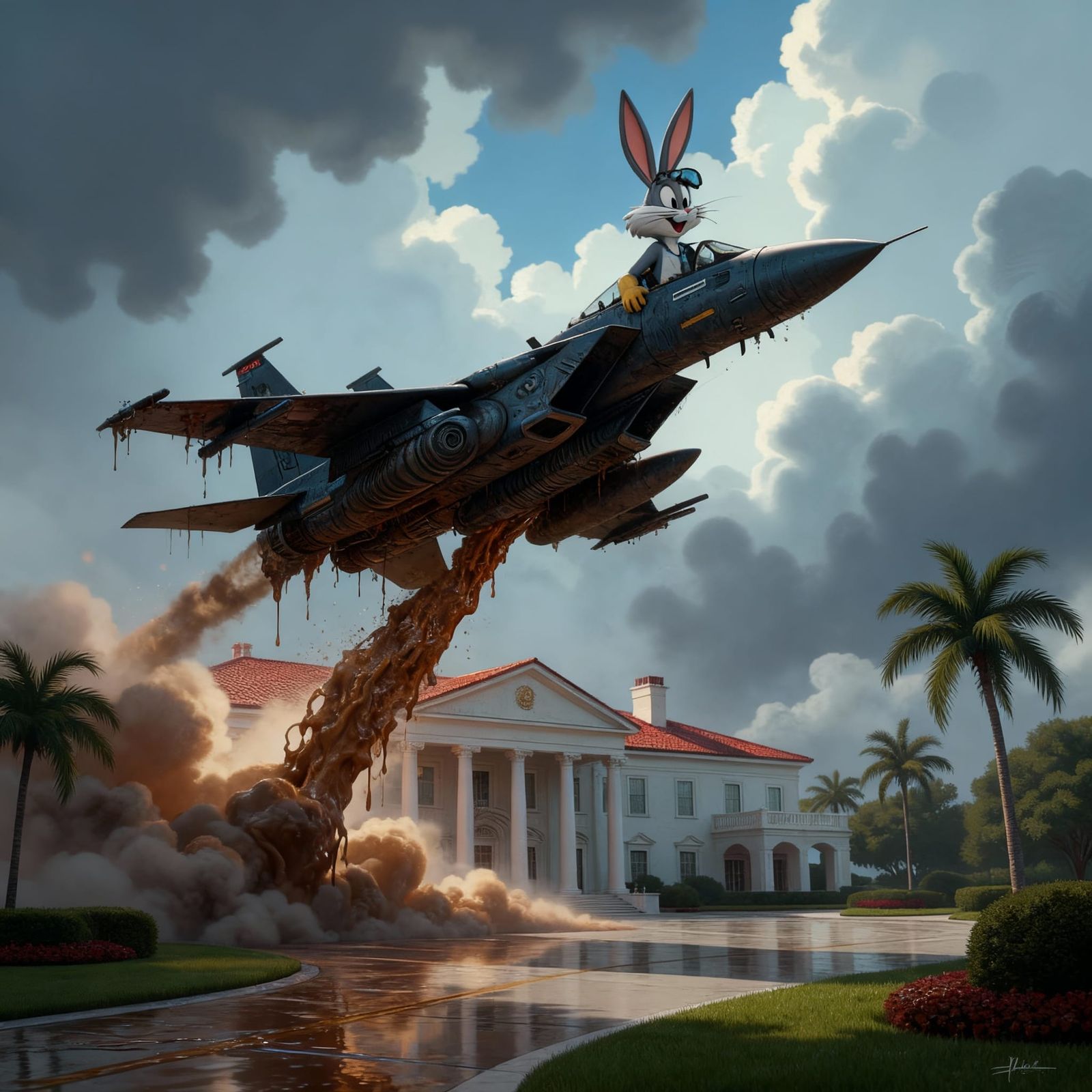 Buggs Bunny F-15 Over Mar A Lago In Digital Art Style