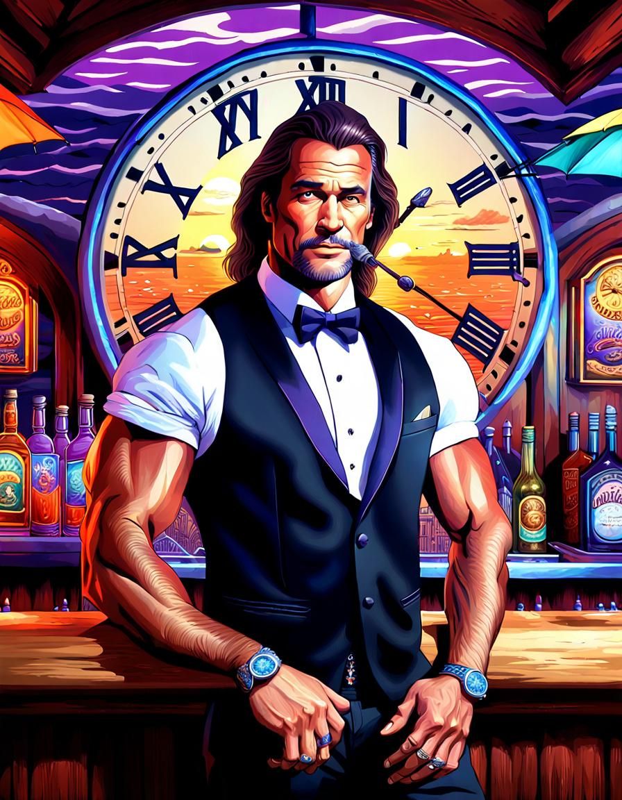 Barman Serving Drinks at Five O'Clock, Maximalist Style