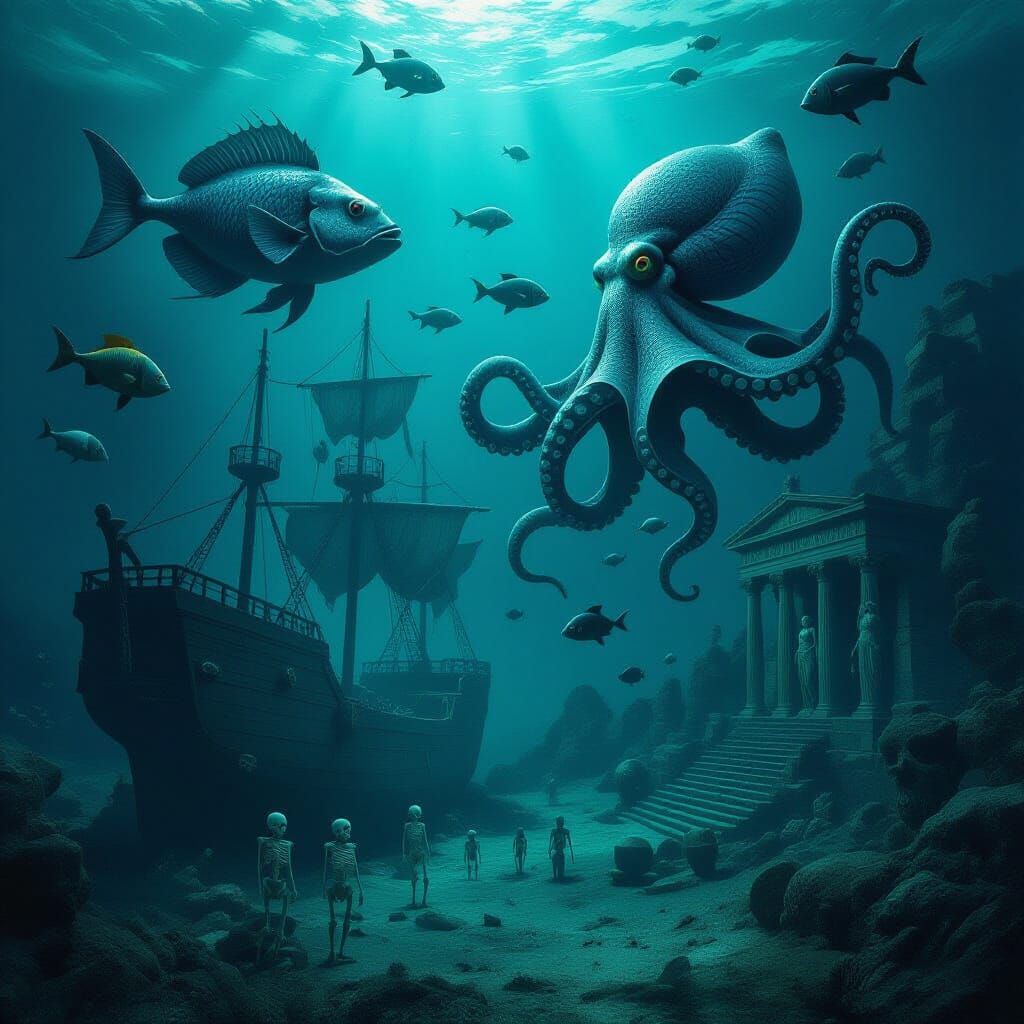 Gothic Deep-Sea Aquarium with Vampire Clam and Sunken Temple