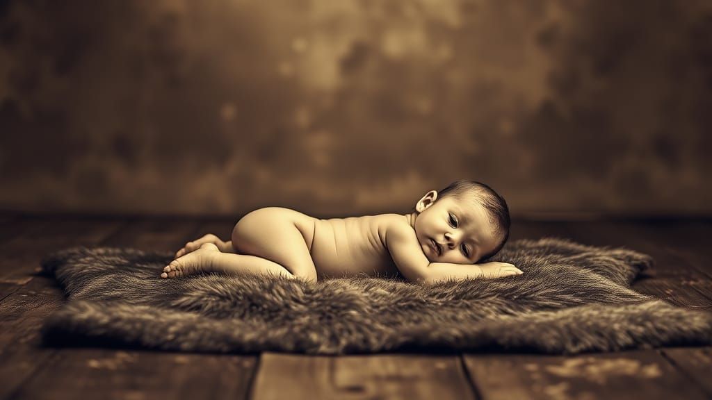Timeless Studio Portrait of a Baby on a Rustic Hide