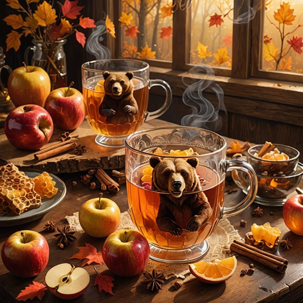 Cozy Autumn Woodland Scene with Anthropomorphic Bears