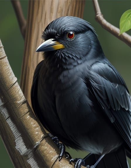 Black Bird Singing: Realistic Oil Painting