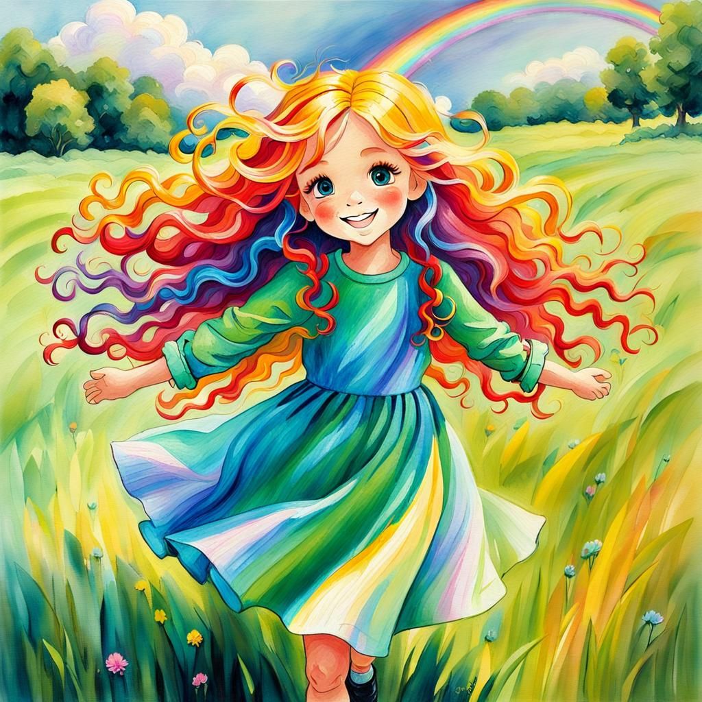 Rainbow-Haired Girl in Impressionist Oil Painting