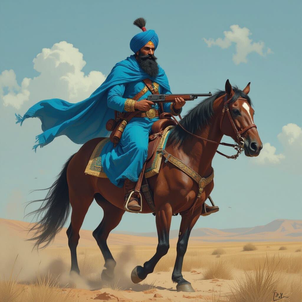 Nihang Singh on Horseback in Dynamic Composition