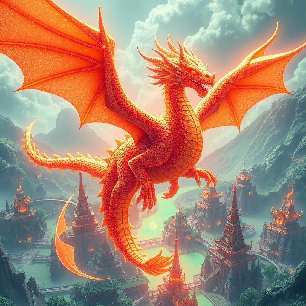 Anime Spirit Dragon Soaring Above Neon City