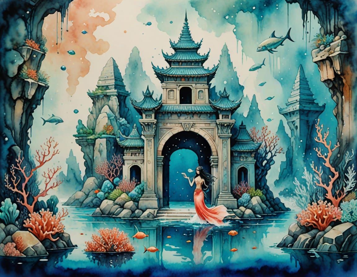 Surreal Whimsical Scene in Soft Textured Watercolor Style