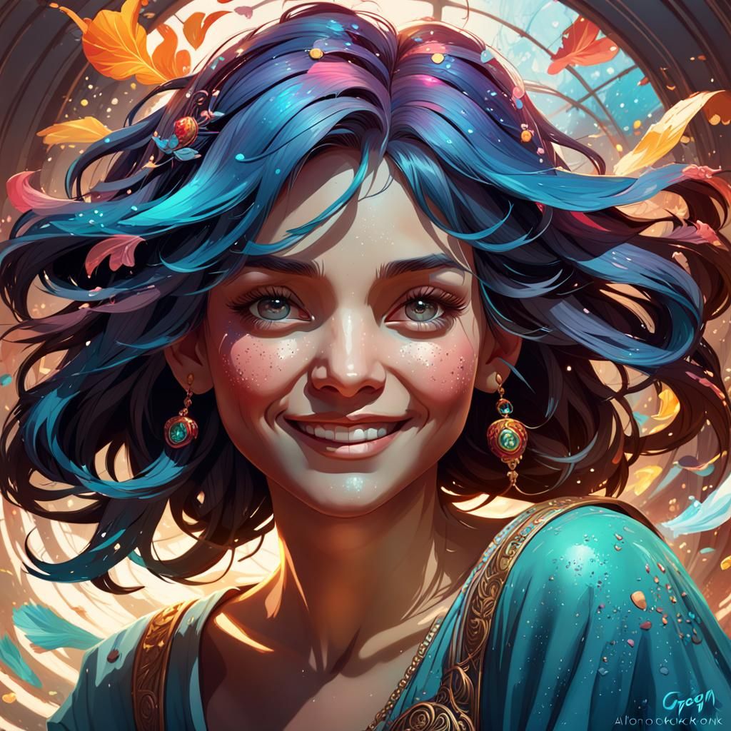 Radiant Happiness: Hyperdetailed Portrait in Art Nouveau Sty...