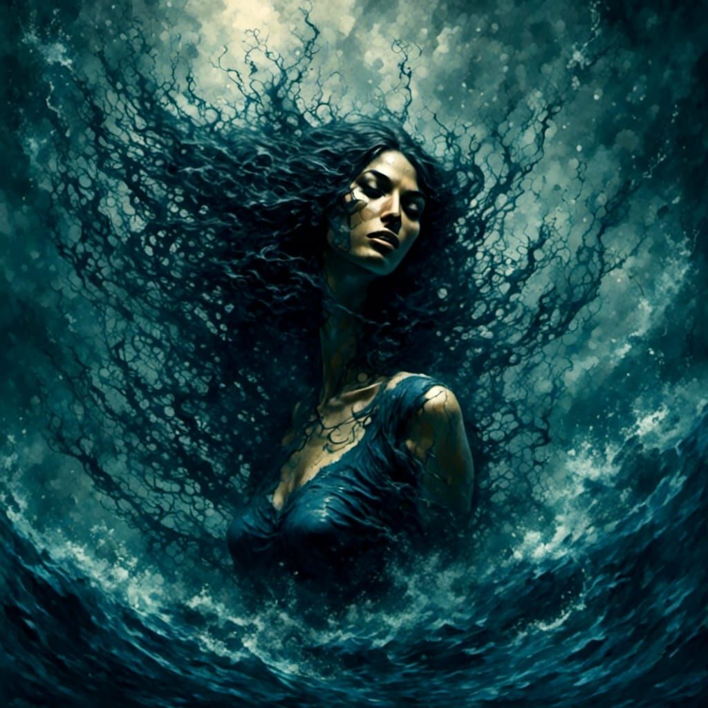Sad Mermaid in Deep Blue Smoky Waters