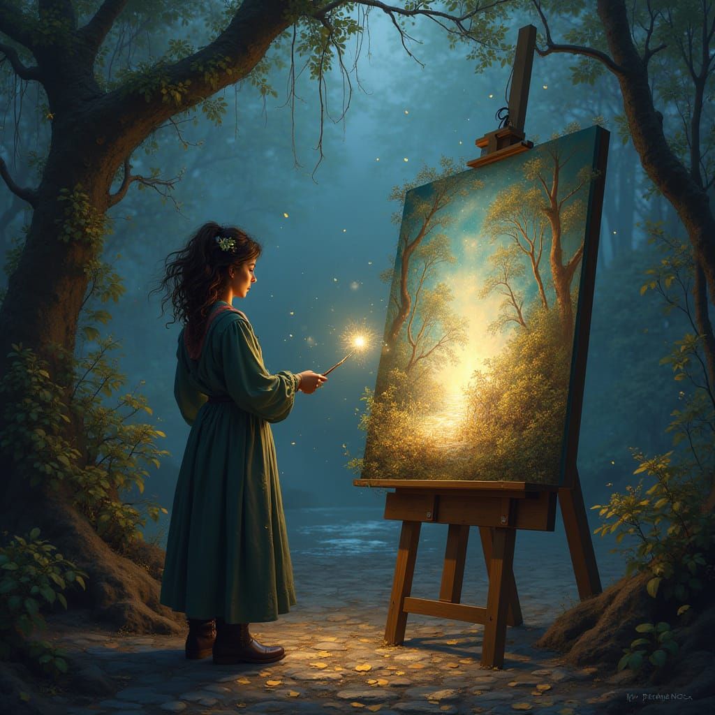 Enchanting Artist Paints a Mystical Scene