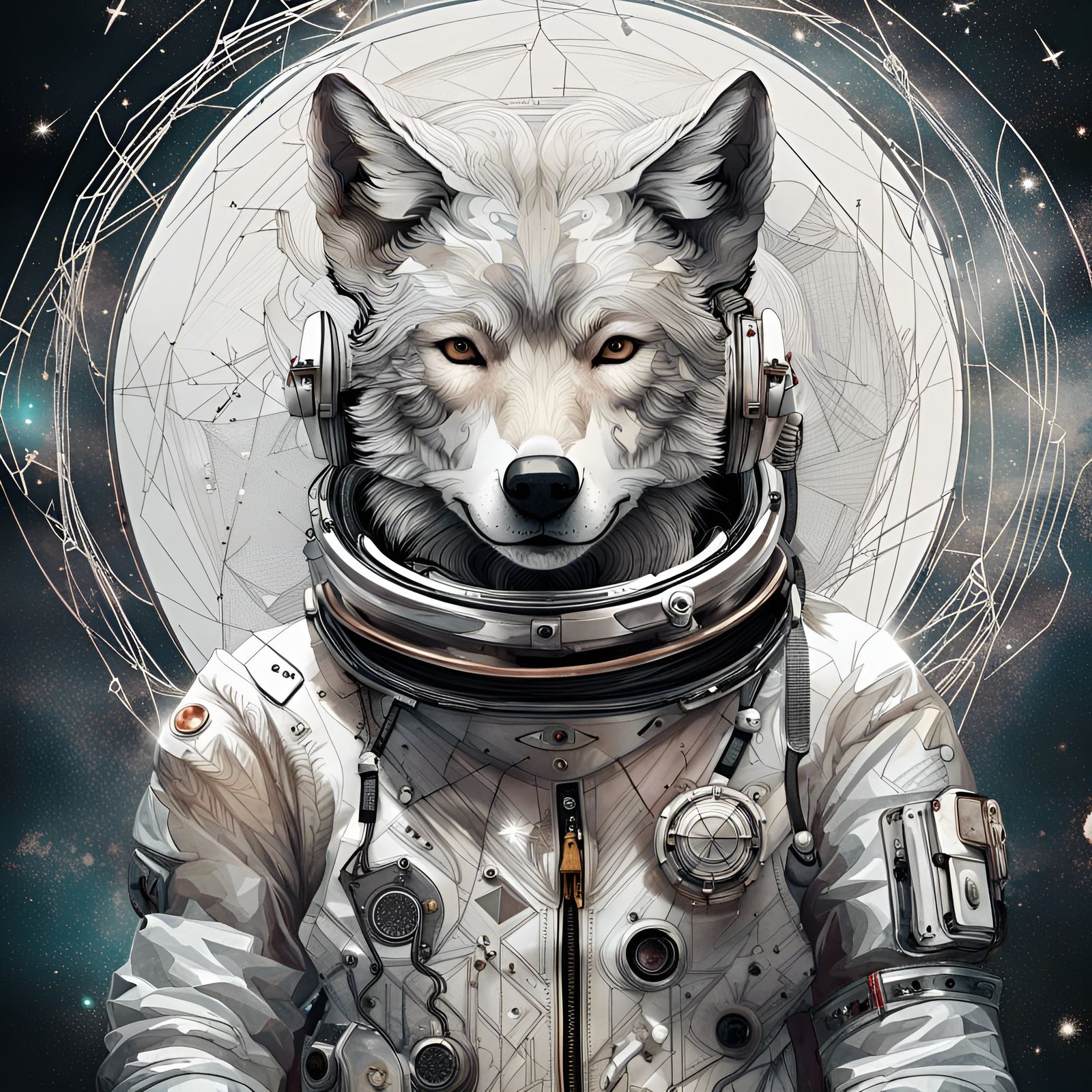 Wolf Astronaut in Space with Shiny Aura