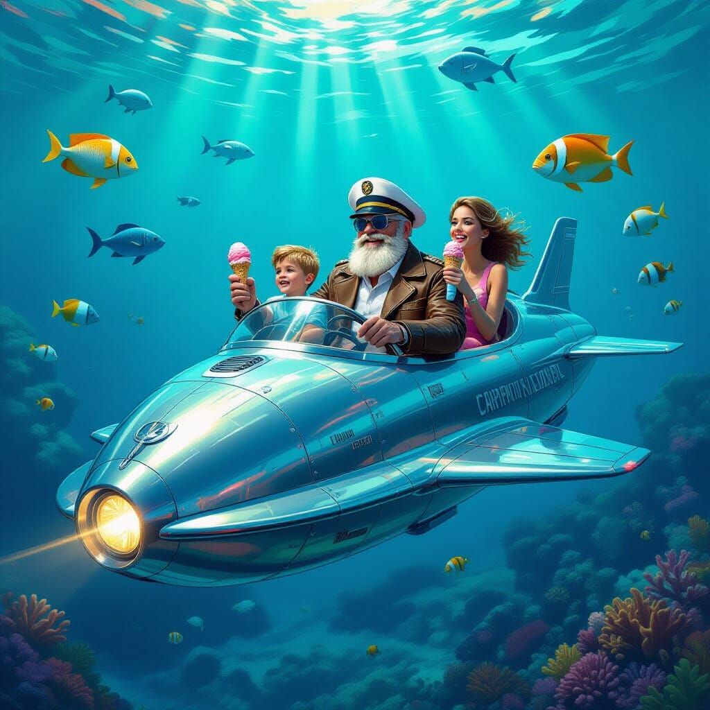 Family Submarine Adventure in Futuristic Style
