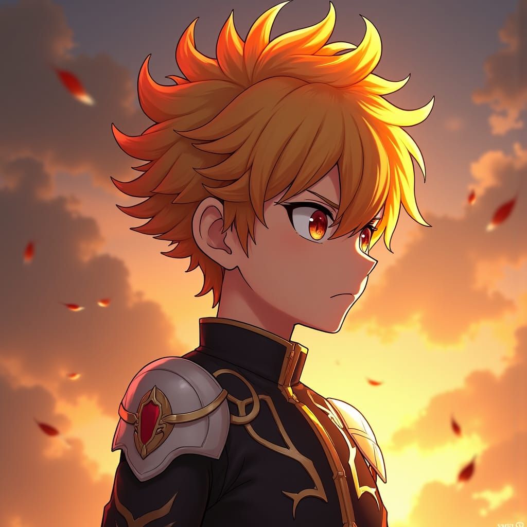 Anime Boy with Fiery Scar: Genshin Impact Style