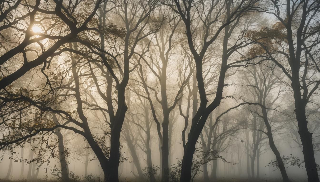 Ethereal Trees in Fog with Soft Light