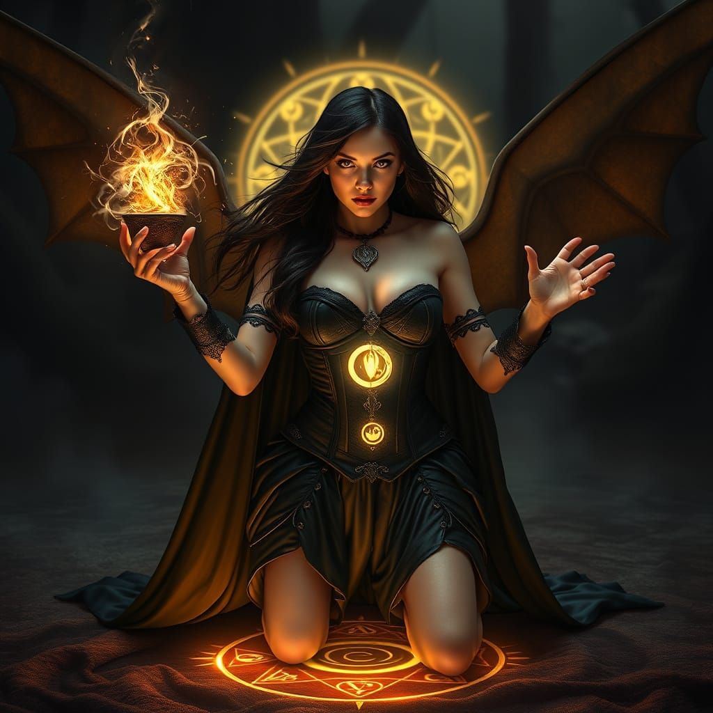 Vampire Sorceress with Crimson Orb, in Dark Fantasy Style