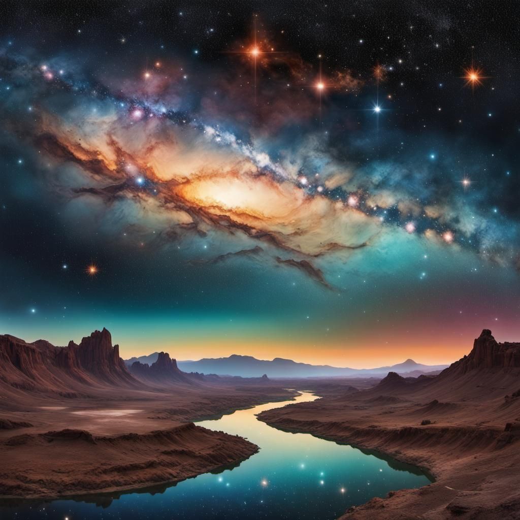 Breathtaking Celestial Panorama with Vibrant Nebula