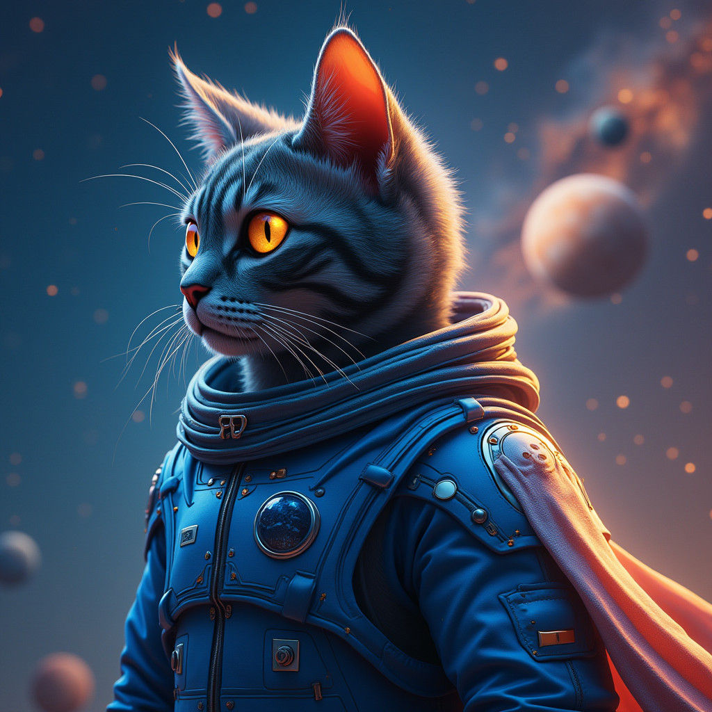 Cat Astronaut in Starry Galaxy, Matte Painting Style