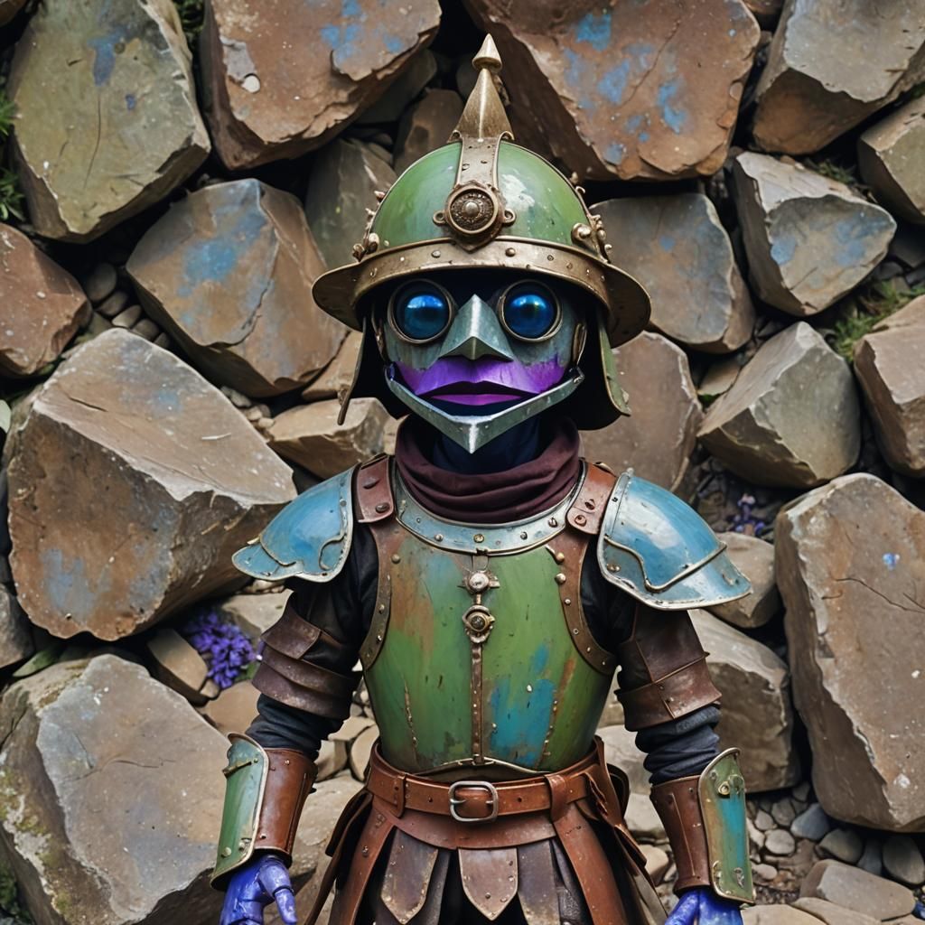 Distressed Puppet in Armor: Surreal Handmade Art
