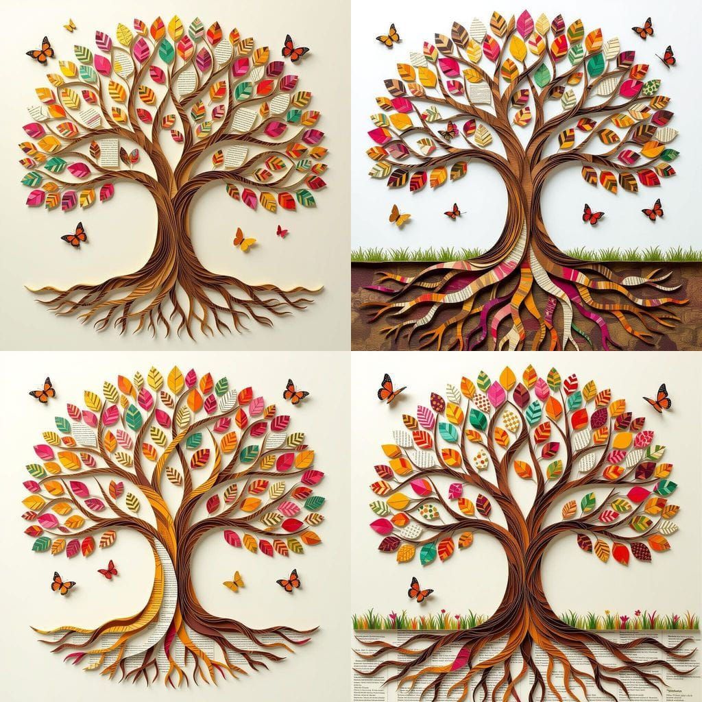 Majestic Layered Paper Tree Artwork in Autumn Colors