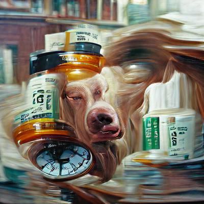 Clock-Faced Dog Overdose: Oil Painting