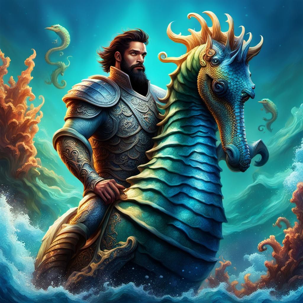 Merman Prince Dane Riding Giant Seahorse