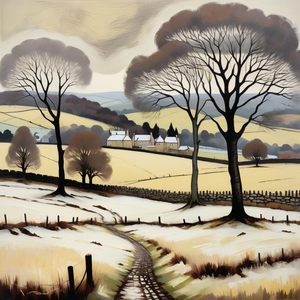 Winter Trees: Neo-Impressionist Painting in Lowry Style