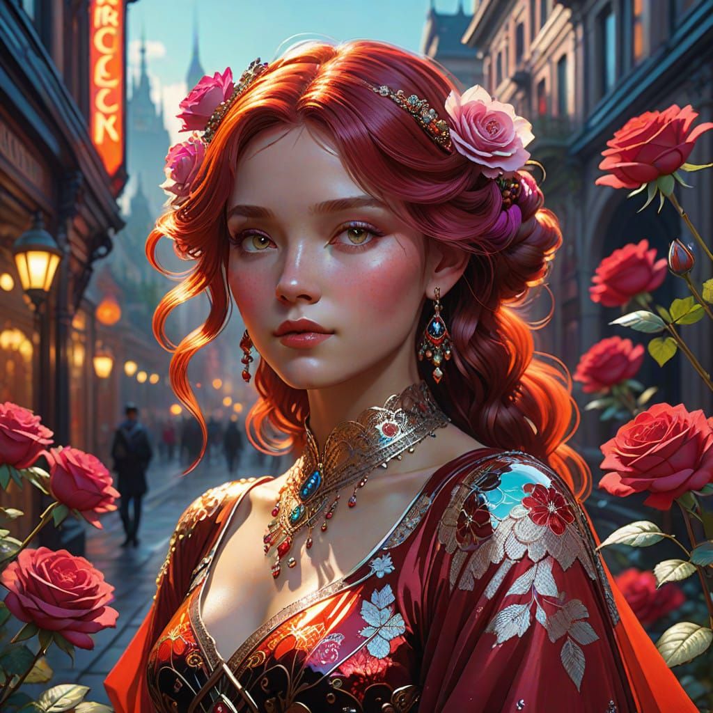Enchanted City Siren in Scarlet Attire
