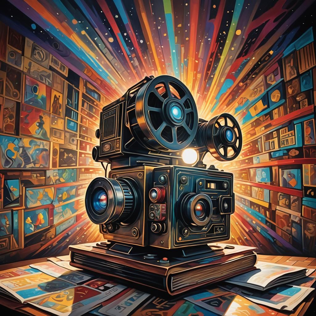 Surrealist Film Projector Book in Cinema, Digital Painting